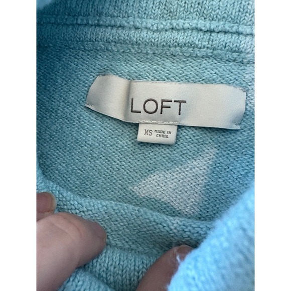 LOFT Women's XS Extra Small Blue Cowl Neck Pocket Pullover Sweater - Picture 2 of 4